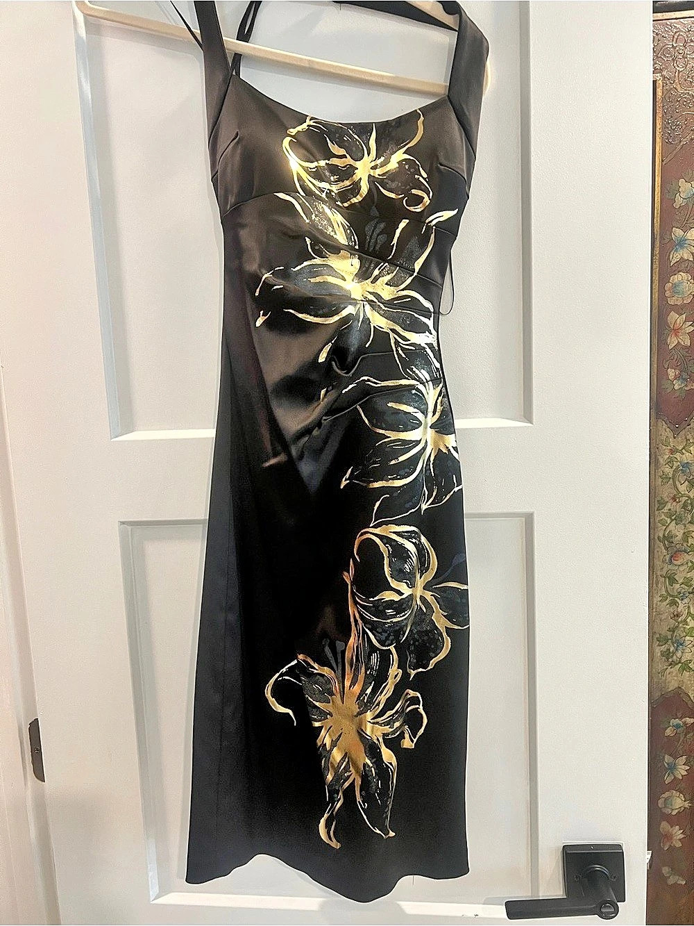 Cache Floral Maxi Dress in Black & Gold Size Medium
